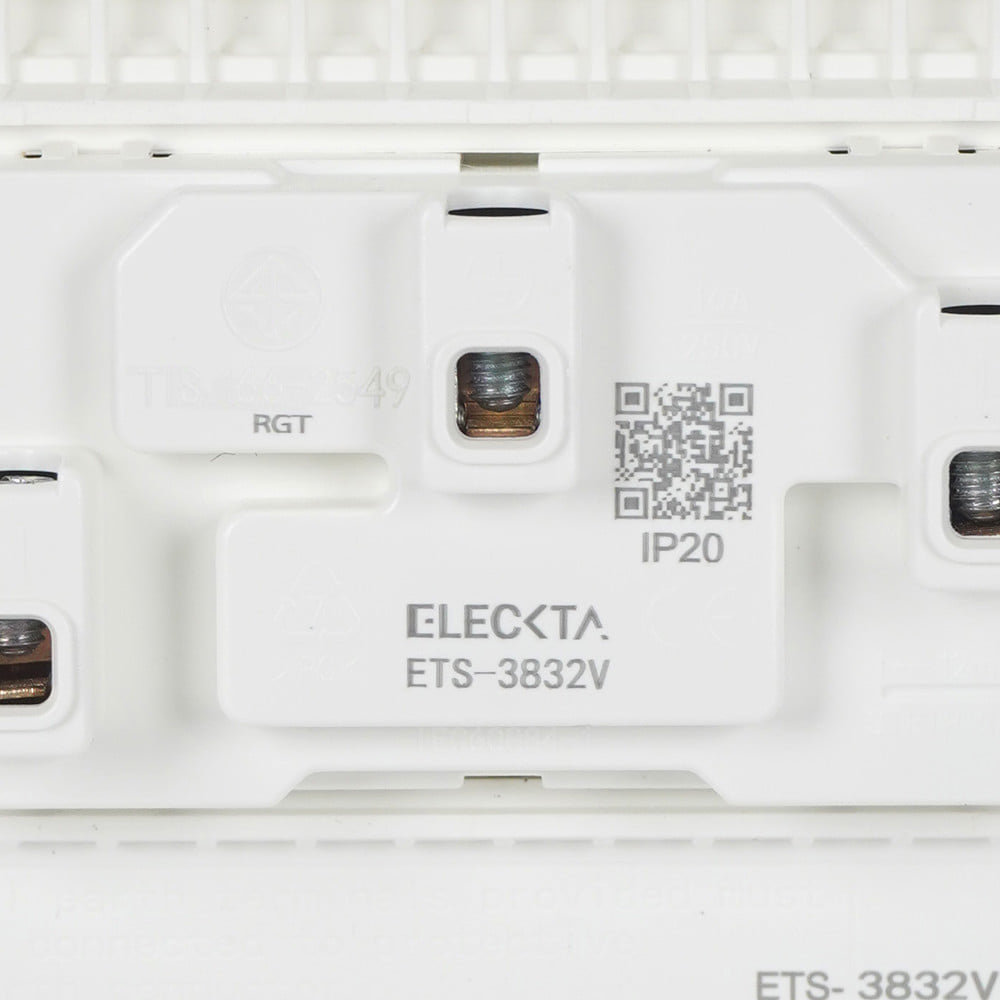 ชุดเต้ารับคู่แนวตั้ง 3 ขา 2 ช่อง ELECKTA VERVE สีขาว