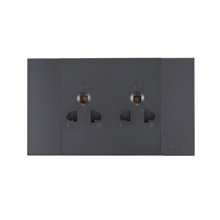 ชุดเต้ารับคู่แนวตั้ง 3 ขา 2 ช่อง ELECKTA VERVE สีดำ_0