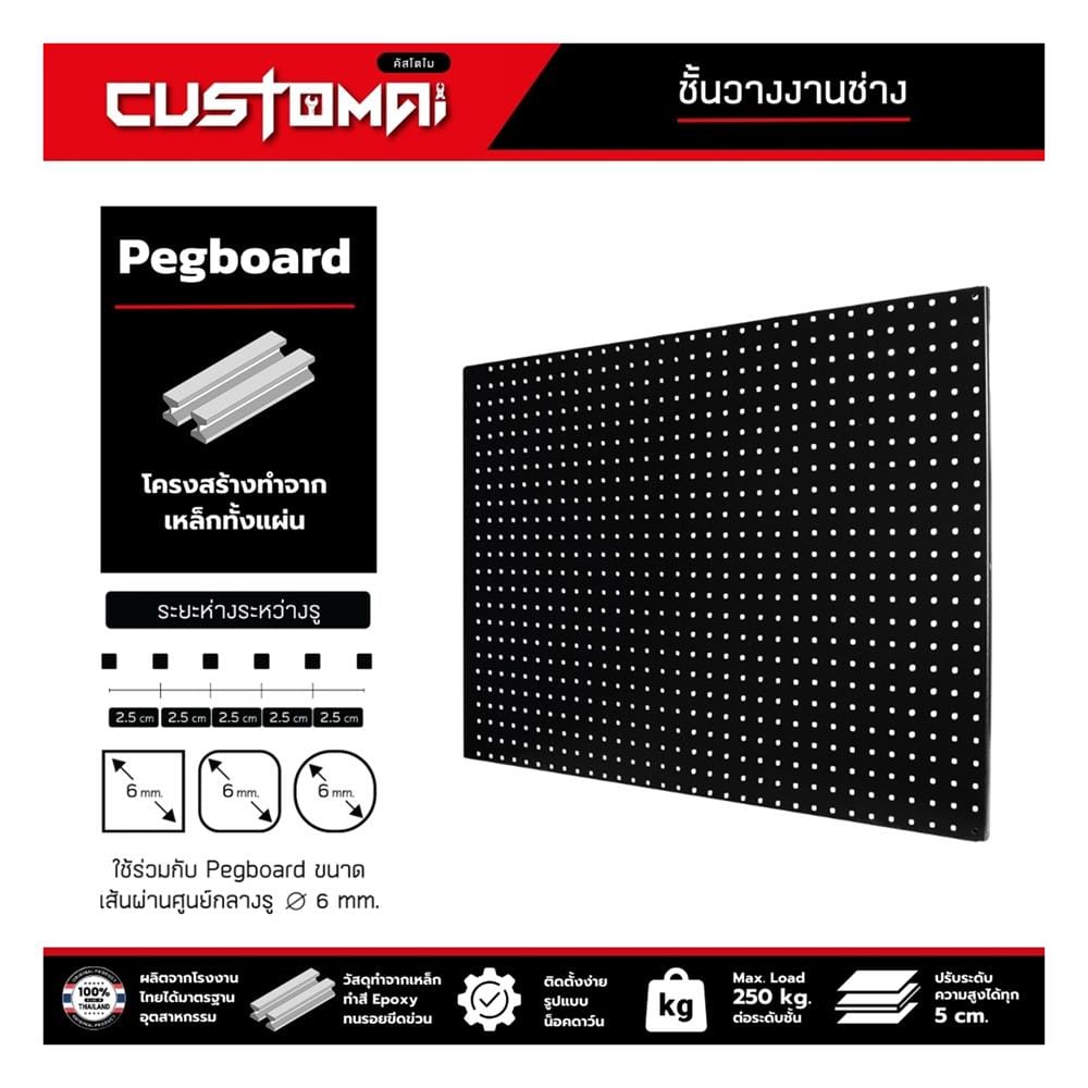 ชั้นเหล็ก 4 ชั้น CUSTOMAI COMBO SET PEG SIZE XL 1.2 เมตร สีน้ำเงิน/ดำ