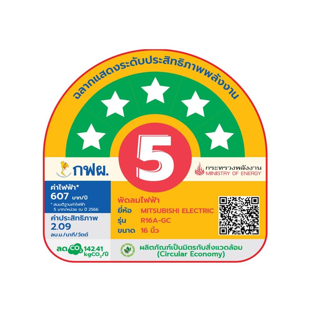 พัดลมสไลด์ 16 นิ้ว MITSUBISHI R16A-GC ABL สีฟ้า