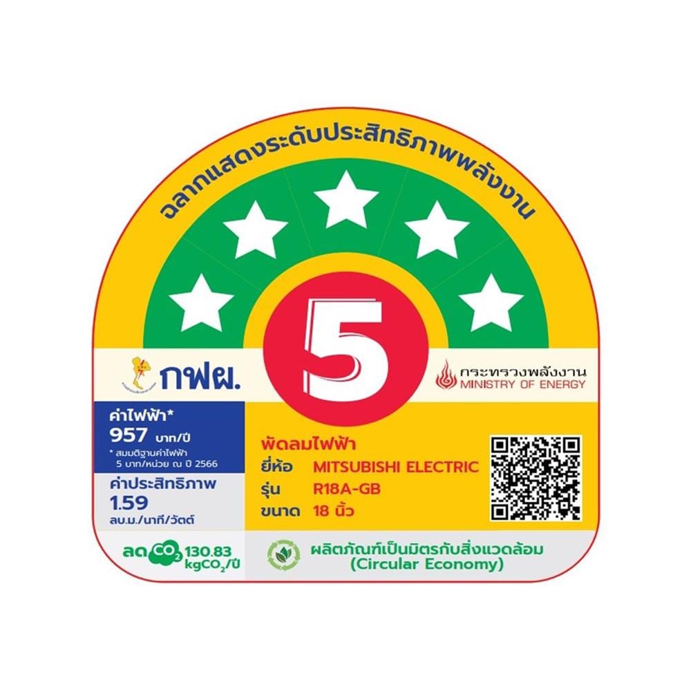พัดลมสไลด์ 18 นิ้ว MITSUBISHI R18A-GB ABL สีฟ้า