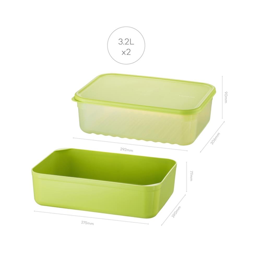กล่องอาหารพร้อมตะกร้า LOCKNLOCK SMART KEEP FRESH HLE5600NT 3.2 ลิตร สีเขียว (แพ็ก 2 ชิ้น)