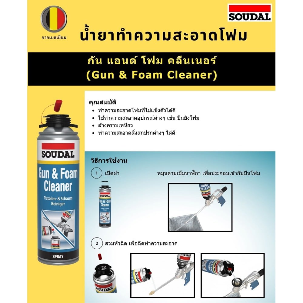 น้ำยาทำความสะอาดปืนพียูโฟม SOUDAL 500 มล. สีใส