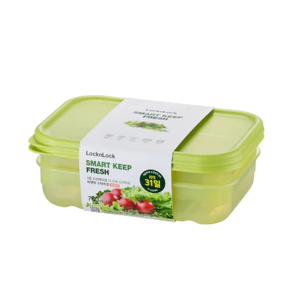กล่องอาหาร LOCKNLOCK SMART KEEP FRESH HLE5300NS2 0.76 ลิตร สีเขียว (แพ็ก 2 ชิ้น)