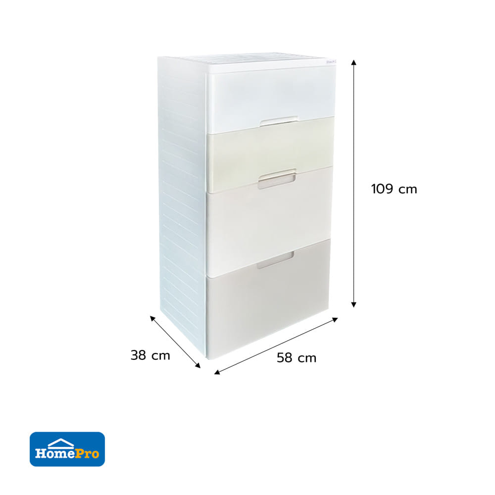 ตู้ลิ้นชัก 4 ชั้น STACKO KURI 38x58x109 ซม. สีขาว/น้ำตาล