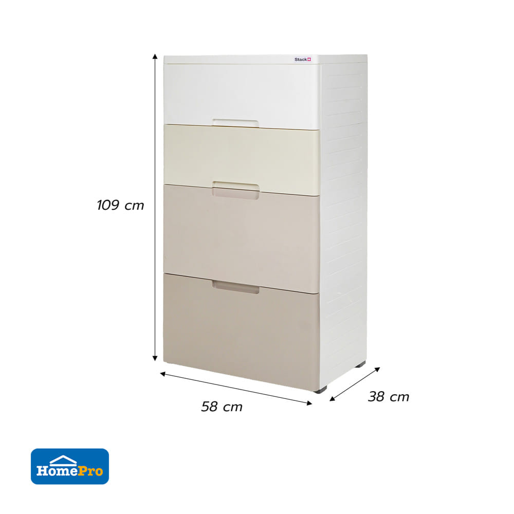 ตู้ลิ้นชัก 4 ชั้น STACKO KURI 58x38x109 ซม. สีขาว/น้ำตาล