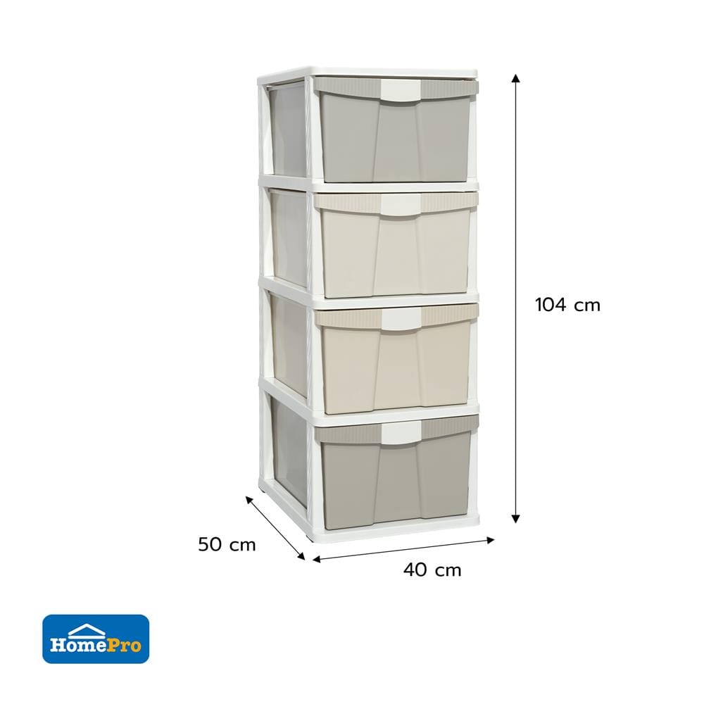 ตู้ลิ้นชัก 4 ชั้น STACKO KURI 40x50x104 ซม. สีขาว/น้ำตาล