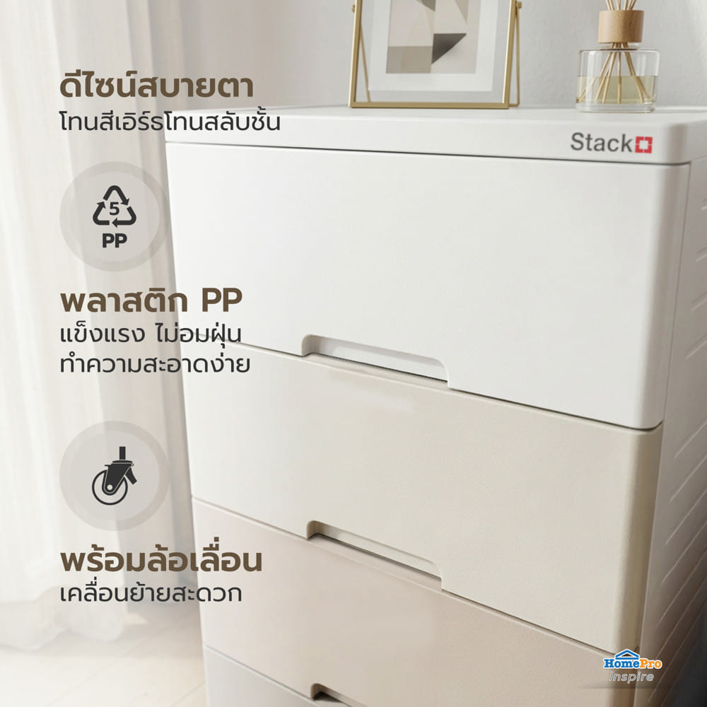 ตู้ลิ้นชัก 5 ชั้น STACKO KURI 58x38x110 ซม. สีขาว/น้ำตาล