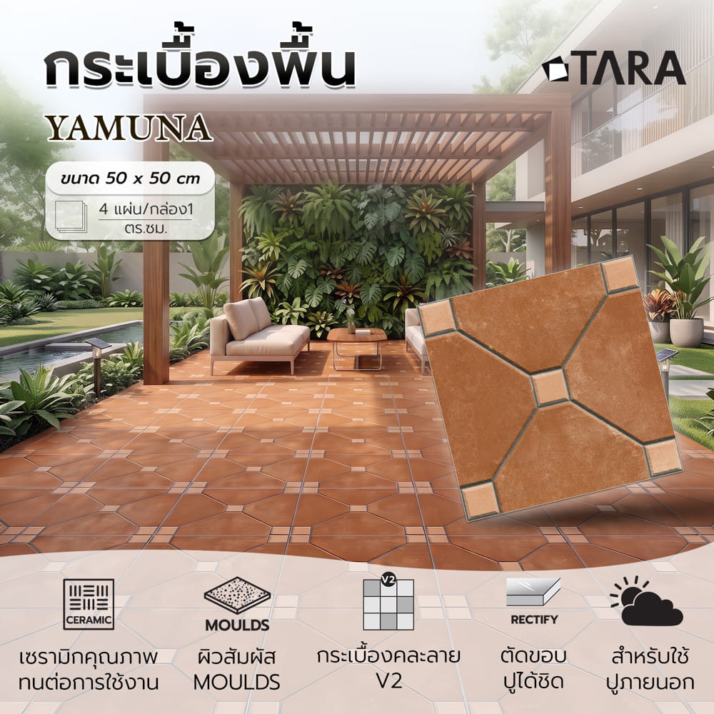 กระเบื้องพื้น 50x50 ซม. TARA ยมุนา น้ำตาล A 1 ตร.ม.
