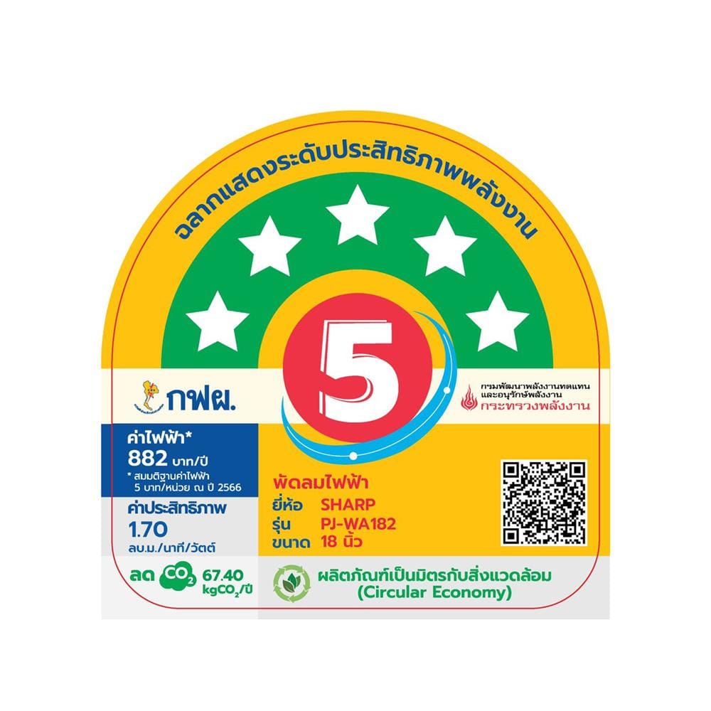 พัดลมติดผนัง 18 นิ้ว SHARP PJ-WA182GY สีเทา