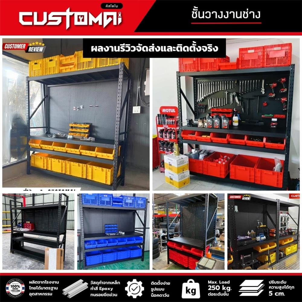 ชั้นเหล็ก 4 ชั้น CUSTOMAI COMBO SET PEG SIZE XL 1.8 เมตร สีน้ำเงิน/ดำ