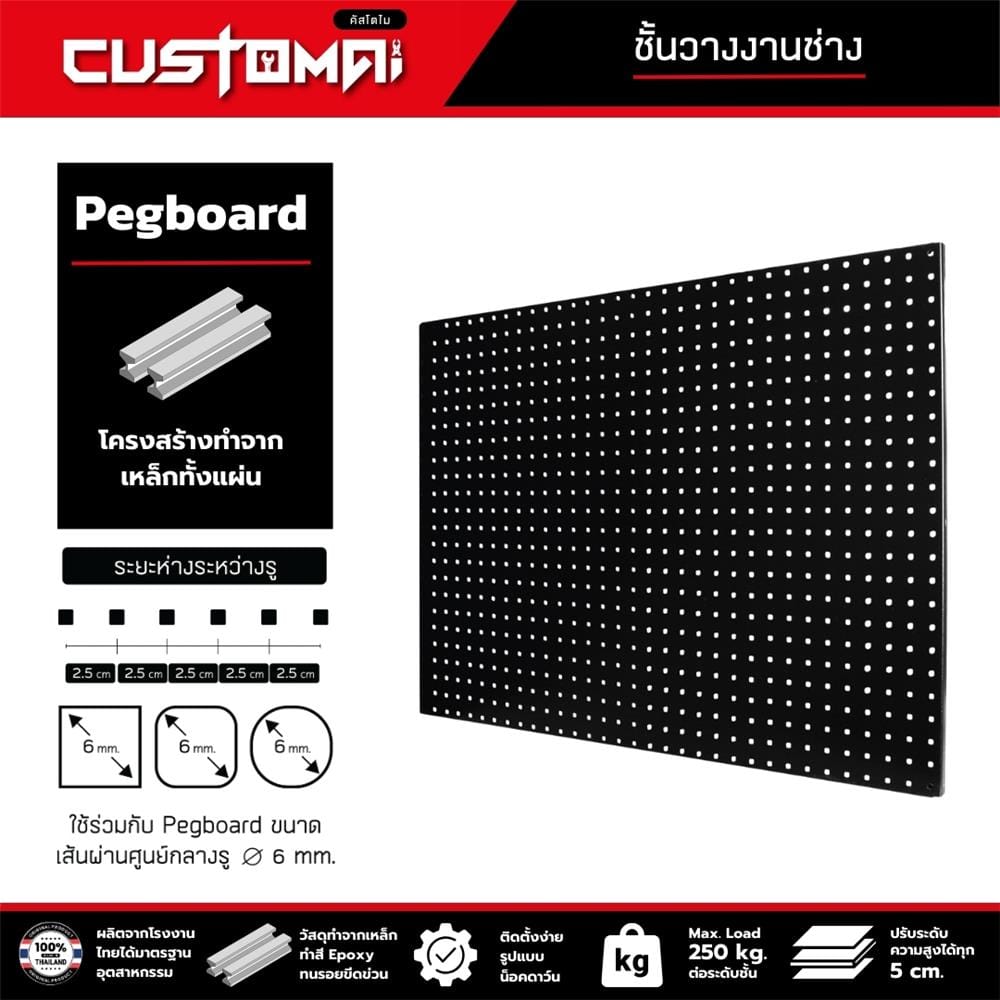 ชั้นเหล็ก 4 ชั้น CUSTOMAI COMBO SET PEG SIZE XL 1.8 เมตร สีน้ำเงิน/ดำ