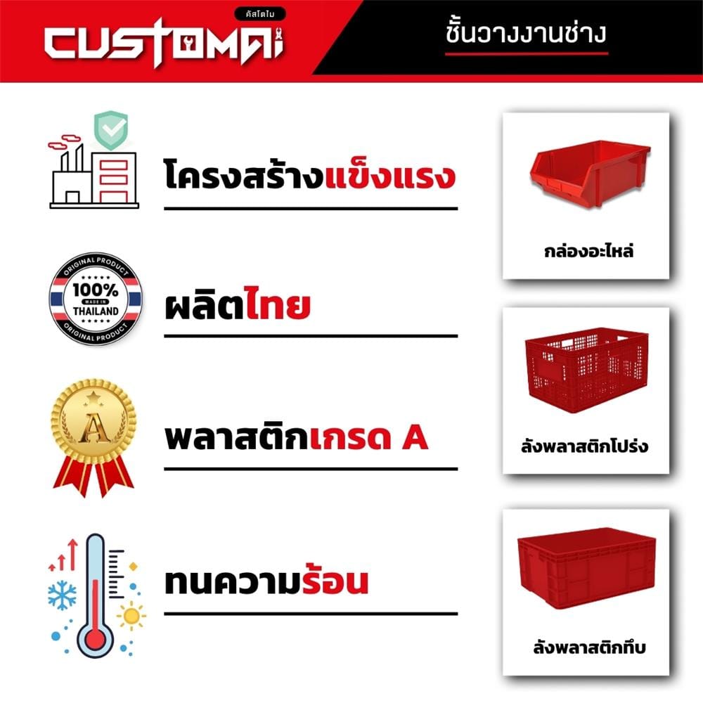 ชั้นเหล็ก 4 ชั้น CUSTOMAI COMBO SET PEG SIZE XL 1.8 เมตร สีน้ำเงิน/ดำ