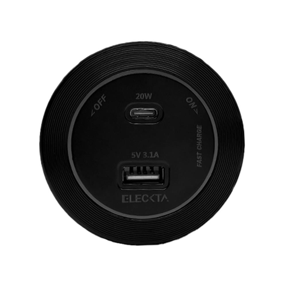 เต้ารับไร้สาย ELECKTA 1 USB-A + 1 USB TYPE-C 20 วัตต์ สีดำ