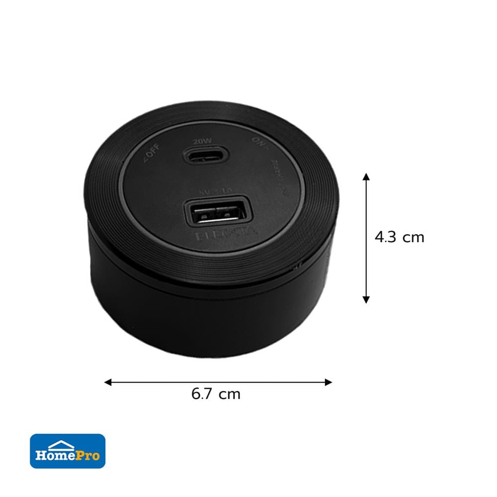 เต้ารับไร้สาย ELECKTA 1 USB-A + 1 USB TYPE-C 20 วัตต์ สีดำ