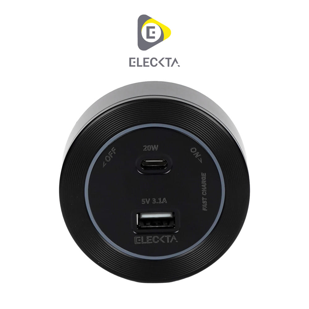 เต้ารับไร้สาย ELECKTA 1 USB-A + 1 USB TYPE-C 20 วัตต์ สีดำ