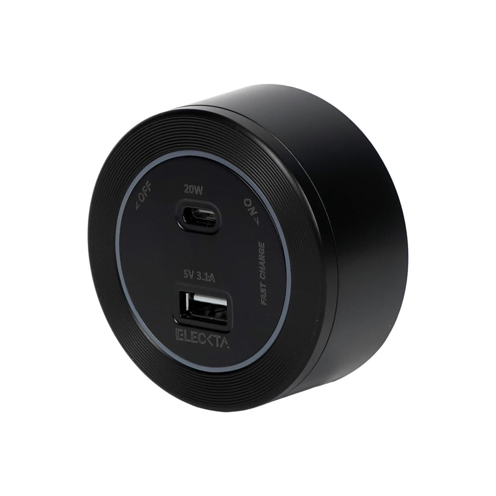 เต้ารับไร้สาย ELECKTA 1 USB-A + 1 USB TYPE-C 20 วัตต์ สีดำ