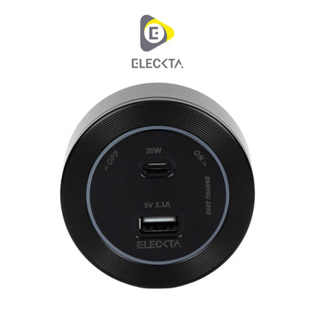 เต้ารับไร้สาย ELECKTA 1 USB-A + 1 USB TYPE-C 20 วัตต์ สีดำ_0