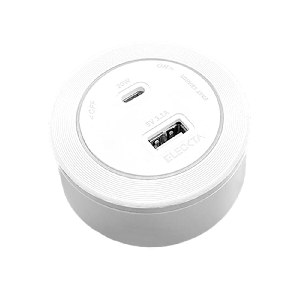 เต้ารับไร้สาย ELECKTA 1 USB-A + 1 USB TYPE-C 20 วัตต์ สีขาว