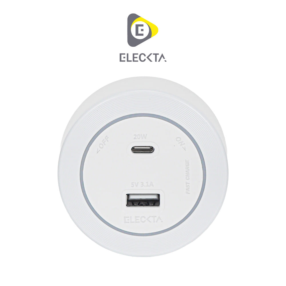 เต้ารับไร้สาย ELECKTA 1 USB-A + 1 USB TYPE-C 20 วัตต์ สีขาว