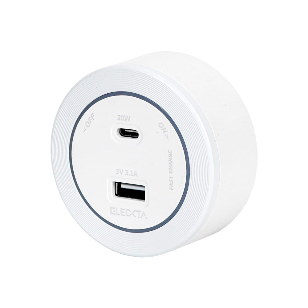 เต้ารับไร้สาย ELECKTA 1 USB-A + 1 USB TYPE-C 20 วัตต์ สีขาว