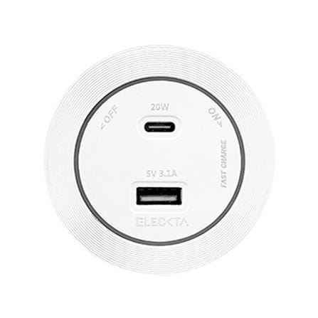 เต้ารับไร้สาย ELECKTA 1 USB-A + 1 USB TYPE-C 20 วัตต์ สีขาว_0