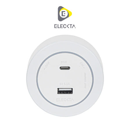 เต้ารับไร้สาย ELECKTA 1 USB-A + 1 USB TYPE-C 20 วัตต์ สีขาว_0