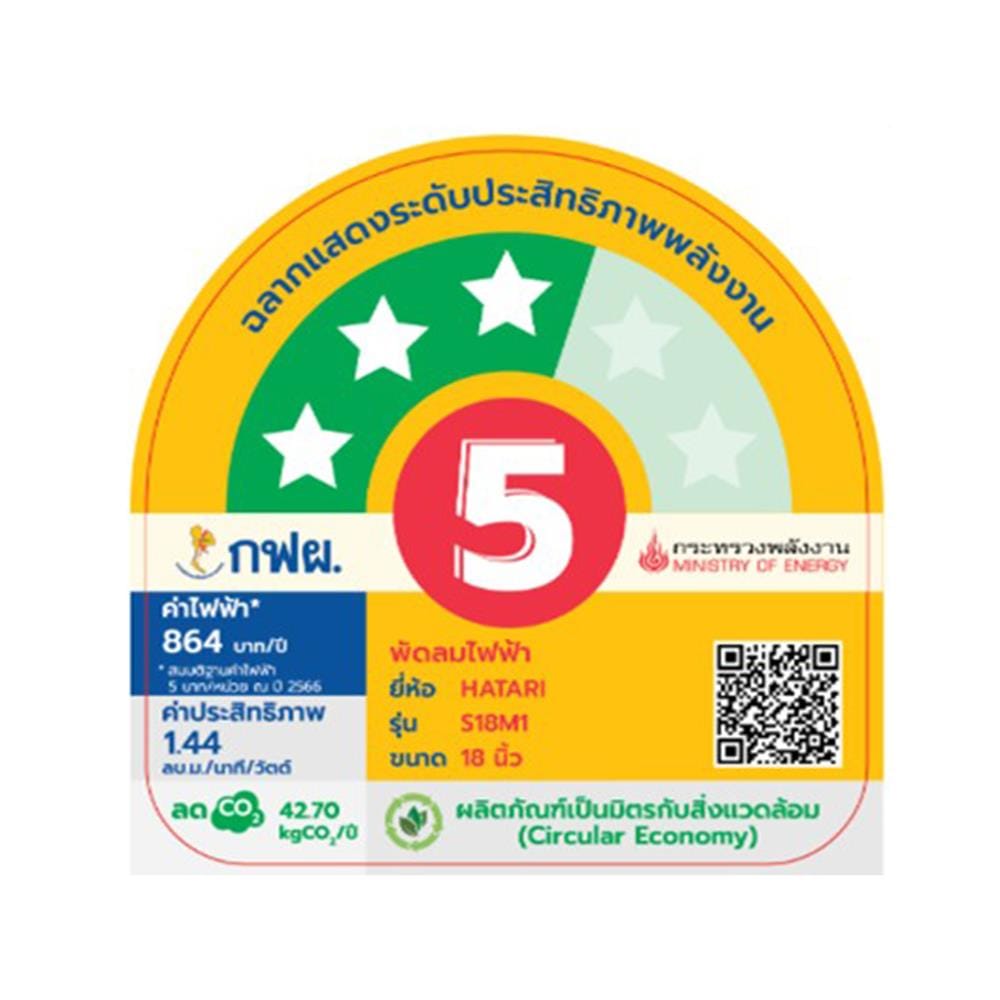 พัดลมสไลด์ 18 นิ้ว HATARI S18M1 สีดำ