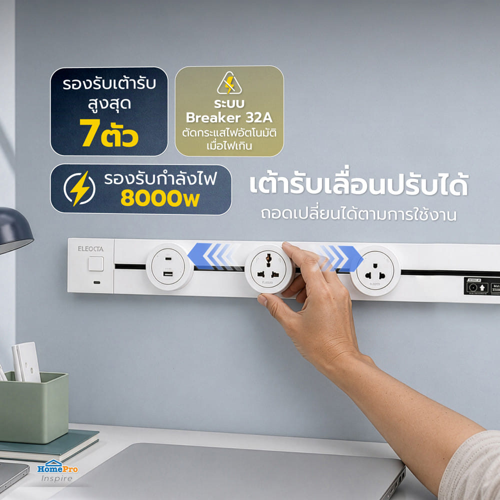 รางปลั๊กไฟแบบเลื่อนได้ ELECKTA K1-60 60 ซม. สีขาว