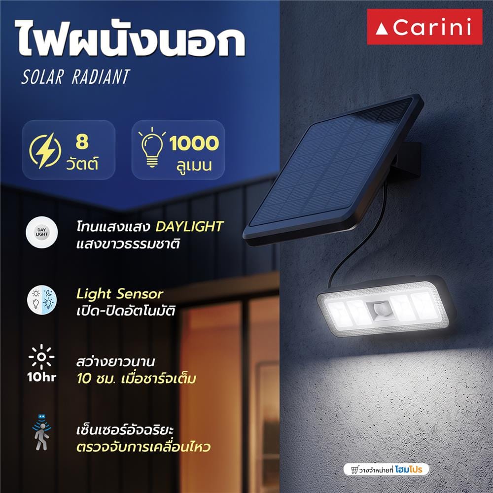 ไฟผนังภายนอก SOLAR CARINI RADIANT1 8 วัตต์ DAYLIGHT สีดำ