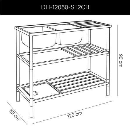 ซิงค์ขาตั้ง 2 หลุม 1 ที่พัก DYNA HOME DH-12050-ST2CR สีเงิน_4