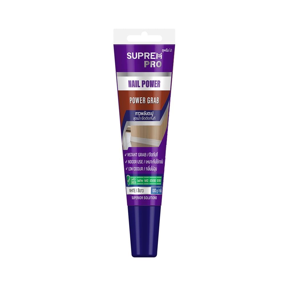 กาวพลังตะปู SUPREMPRO สูตรน้ำ 100 กรัม สีขาว