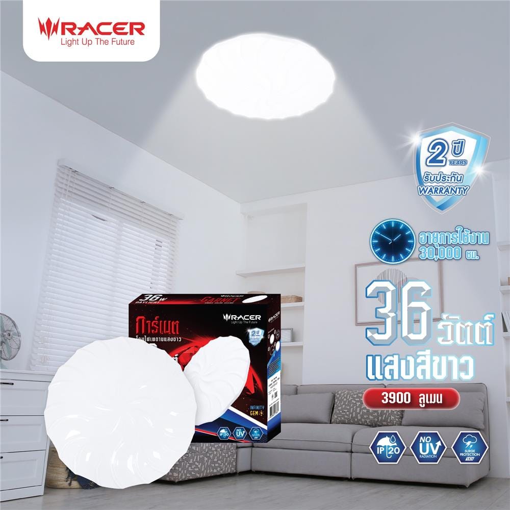 ไฟเพดาน RACER LED GARNET-01 14 นิ้ว 36 วัตต์ DAYLIGHT สีขาว
