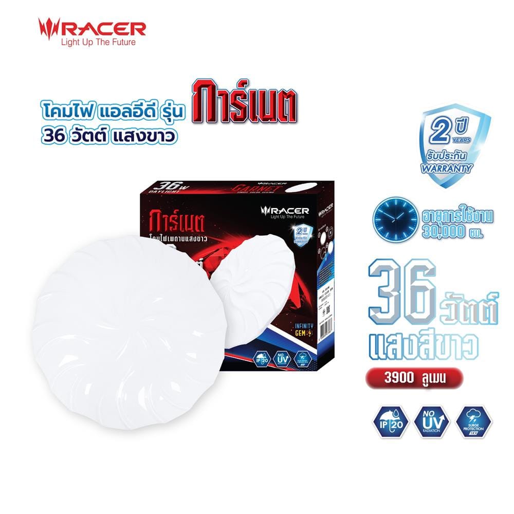 ไฟเพดาน RACER LED GARNET-01 14 นิ้ว 36 วัตต์ DAYLIGHT สีขาว