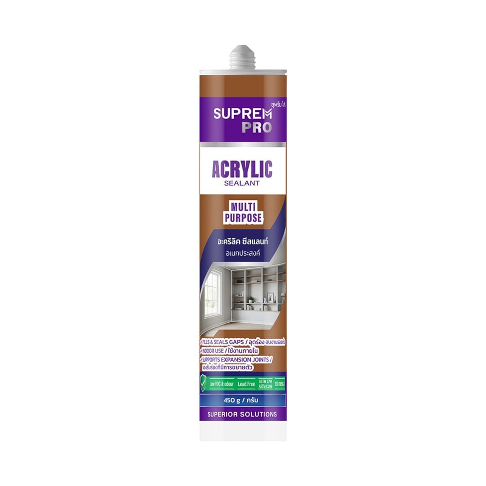 ยาแนวอะคริลิก SUPREMPRO MULTI PURPOSE 450 กรัม สีสัก