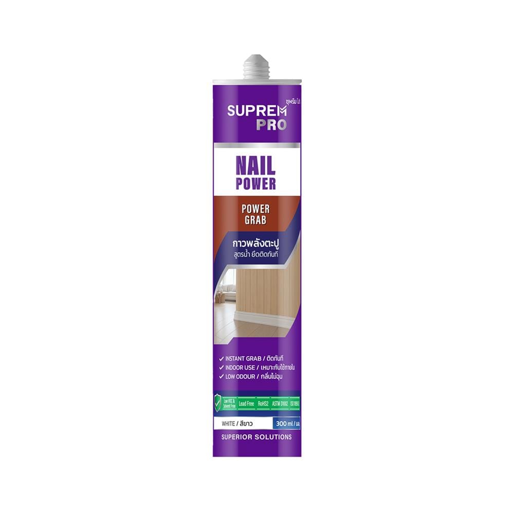 กาวพลังตะปู สูตรน้ำ SUPREMPRO POWER GRAB 300 มล. สีขาว