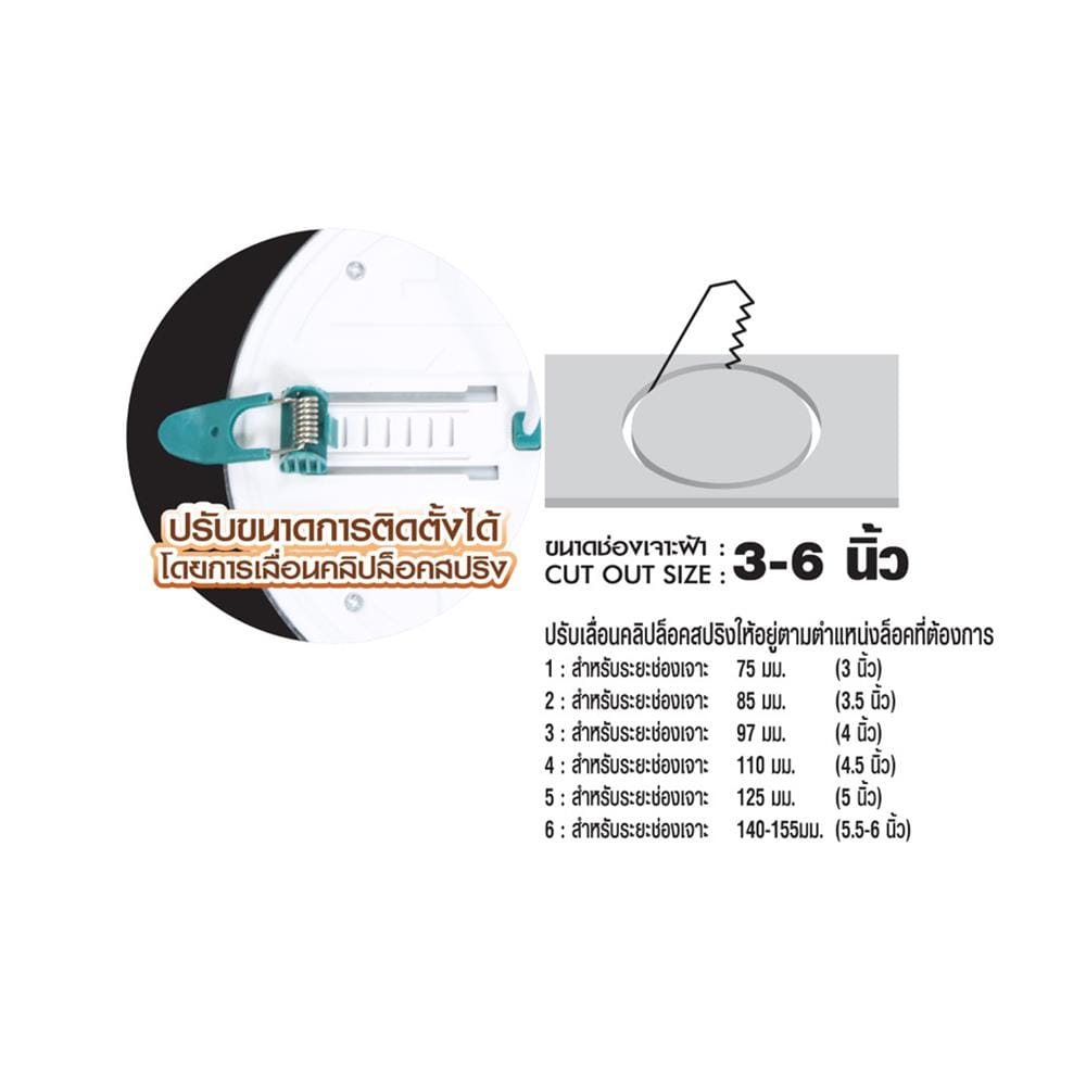 ดาวน์ไลท์ LED RACER DOWNLIGHT ORION 5 นิ้ว 15 วัตต์ WARM WHITE สีขาว