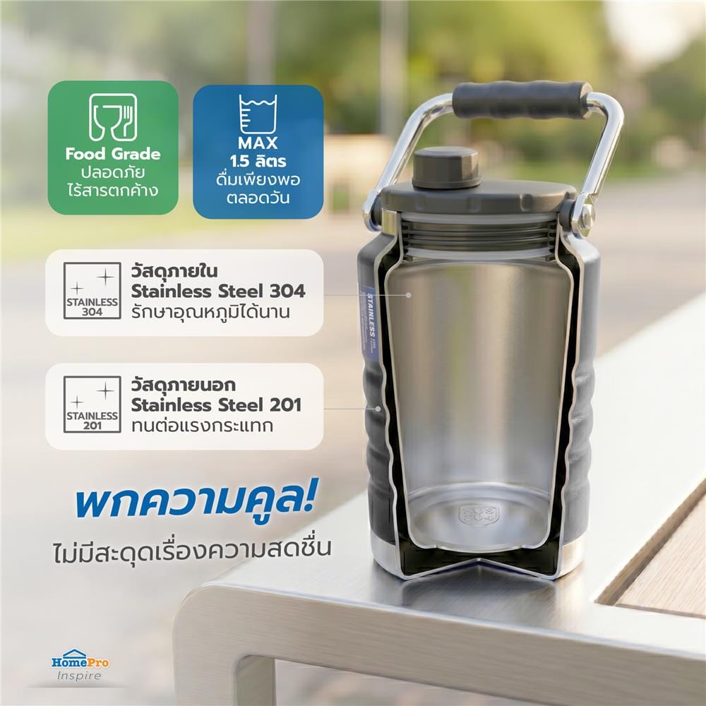 กระติกสุญญากาศ HOMEPRO URBAN CAMP สีดำ 1.5 ลิตร