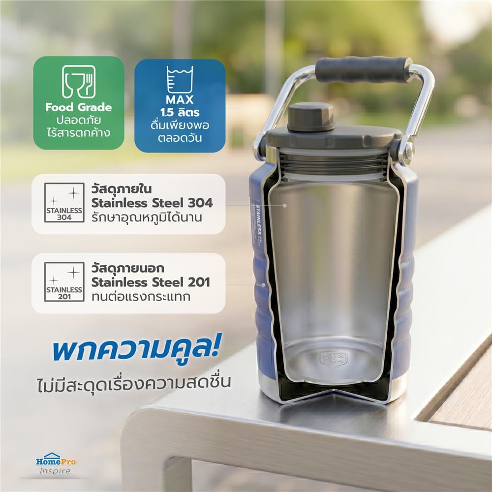 กระติกสุญญากาศ HOMEPRO URBAN CAMP สีน้ำเงิน 1.5 ลิตร