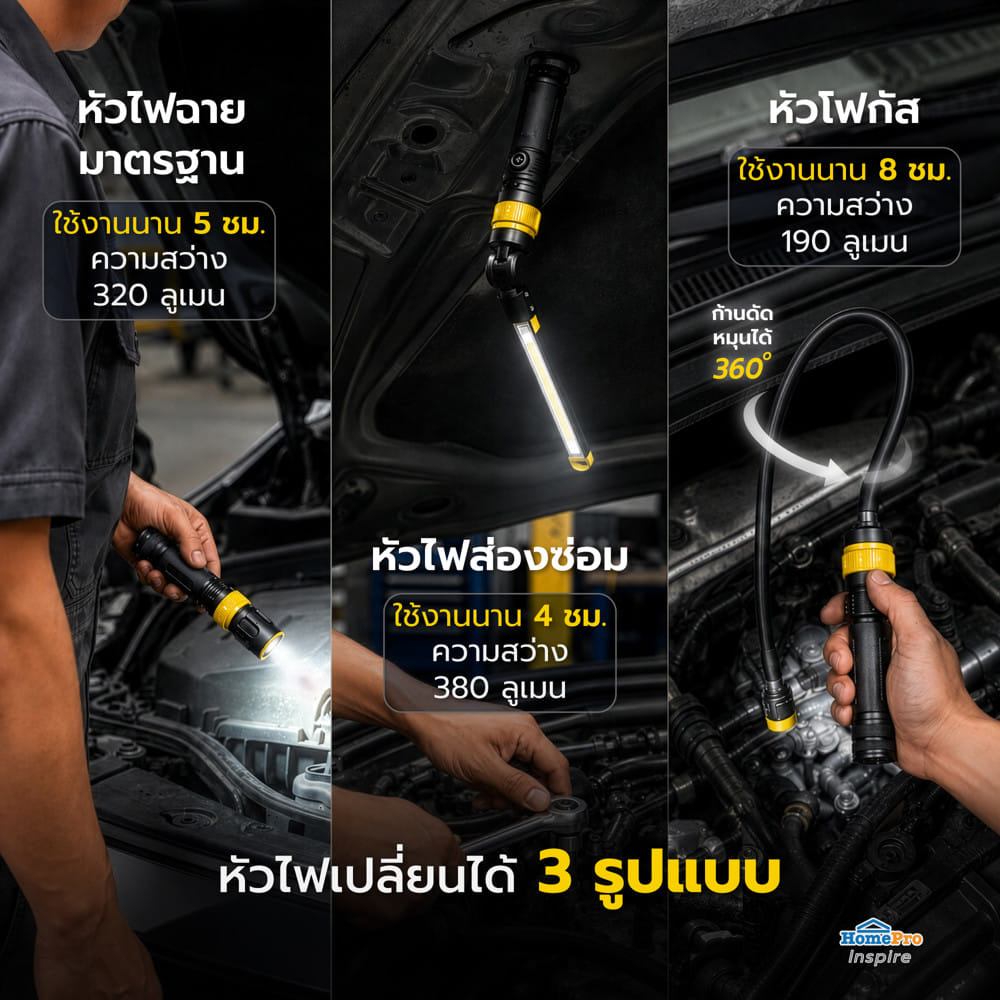 ไฟฉาย LED WORK LIGHT ELECKTA 3 IN 1 ZF7524 350 ลูเมน 5 วัตต์ DAYLIGHT พร้อมกล่อง