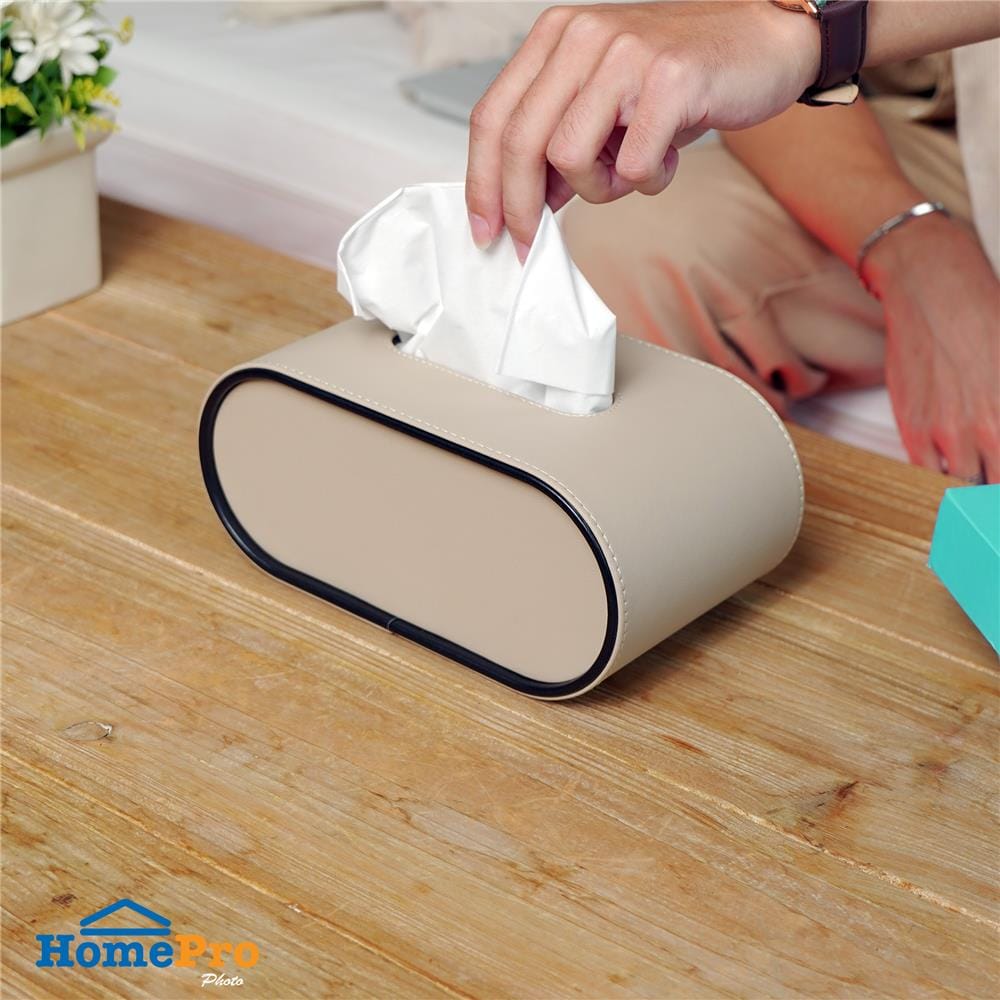 กล่องทิชชู่ PU HOMEPRO COZY OVAL สีเบจ