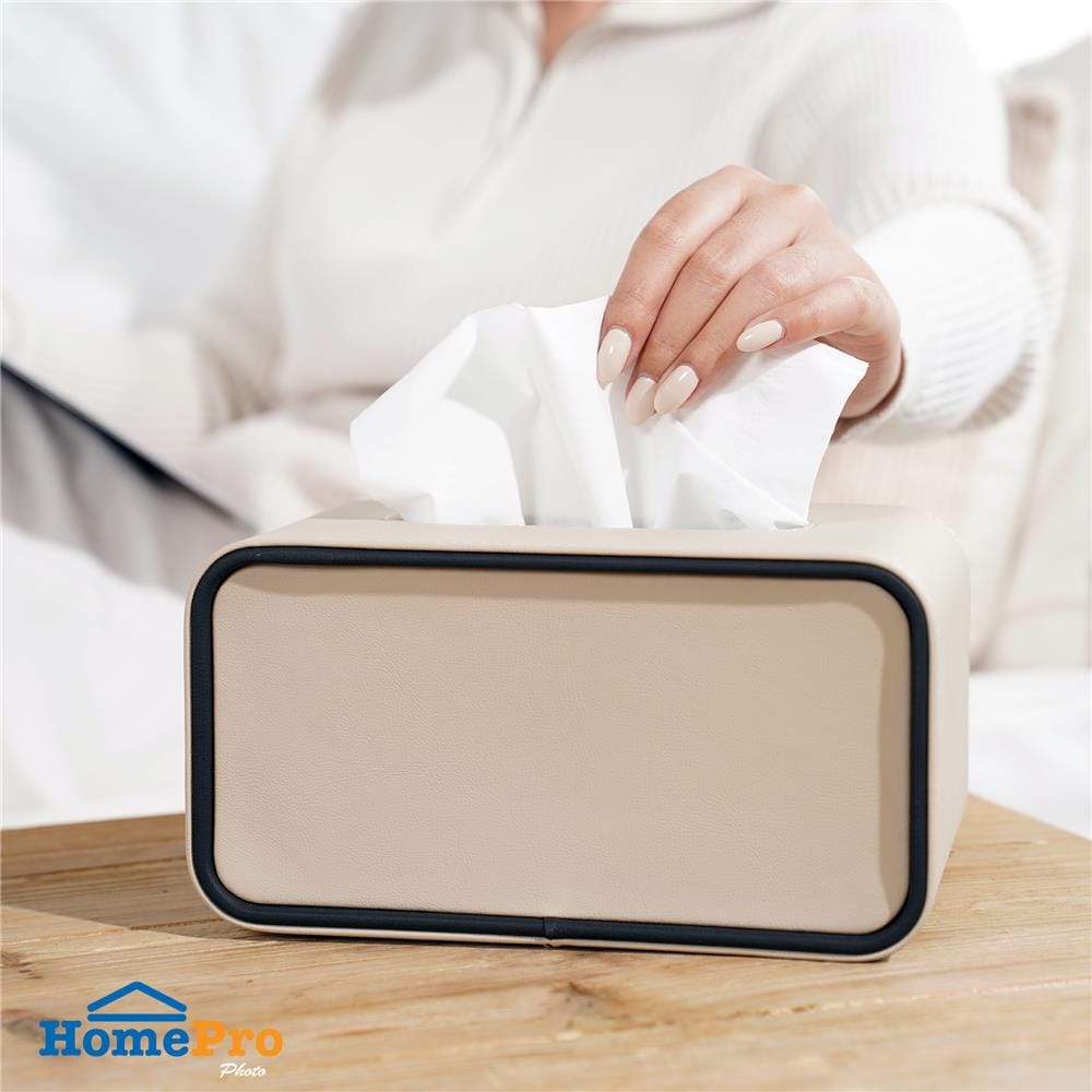 กล่องทิชชู่ PU HOMEPRO COZY SQUARE สีเบจ