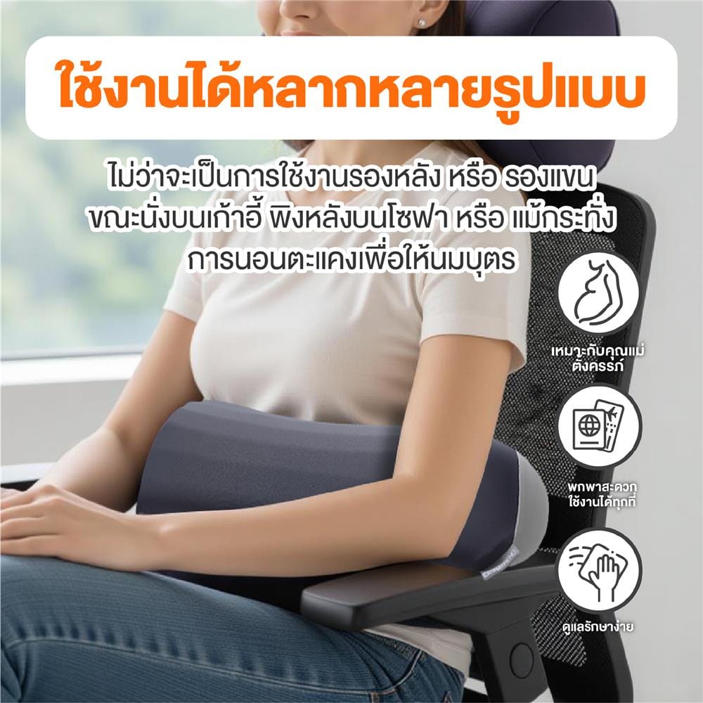 เบาะรองหลัง ERGOTREND 25.7x9.3 นิ้ว สี GREY/NAVY