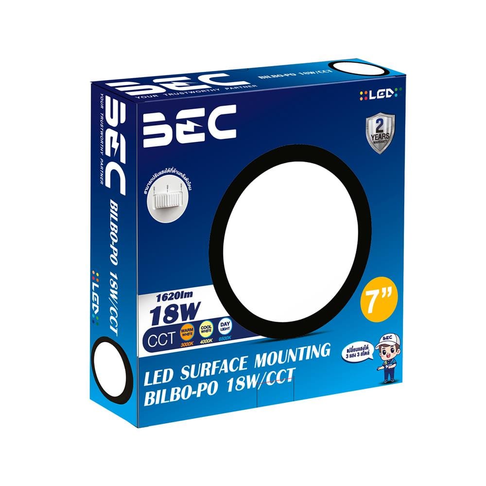 ดาวน์ไลท์ LED BEC BILBO-PO 7 นิ้ว 18 วัตต์ DAYLIGHT/COOL WHITE/WARM WHITE สีดำ