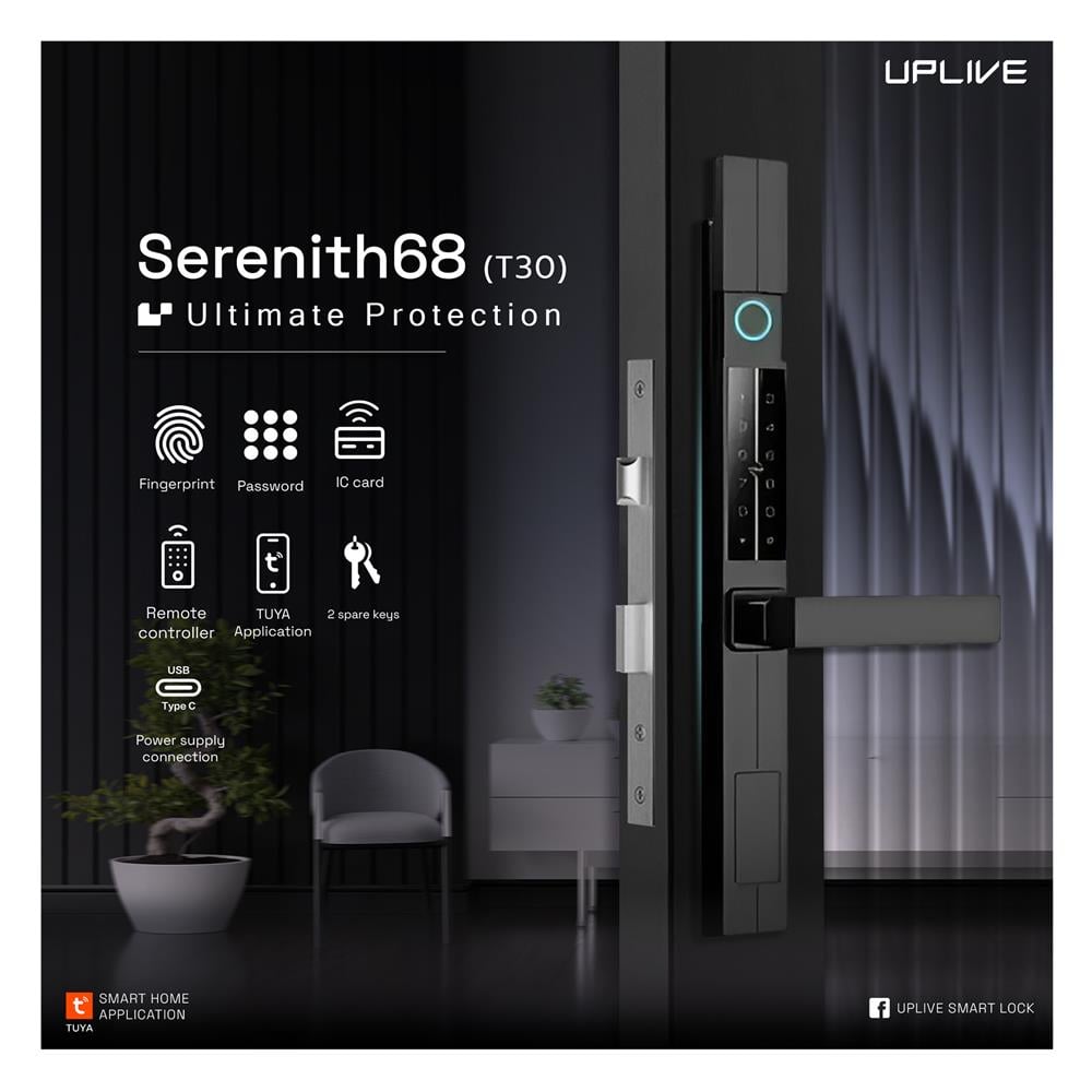 กลอนประตูดิจิตอล UPLIVE T30 (SERENITH68) สีดำ