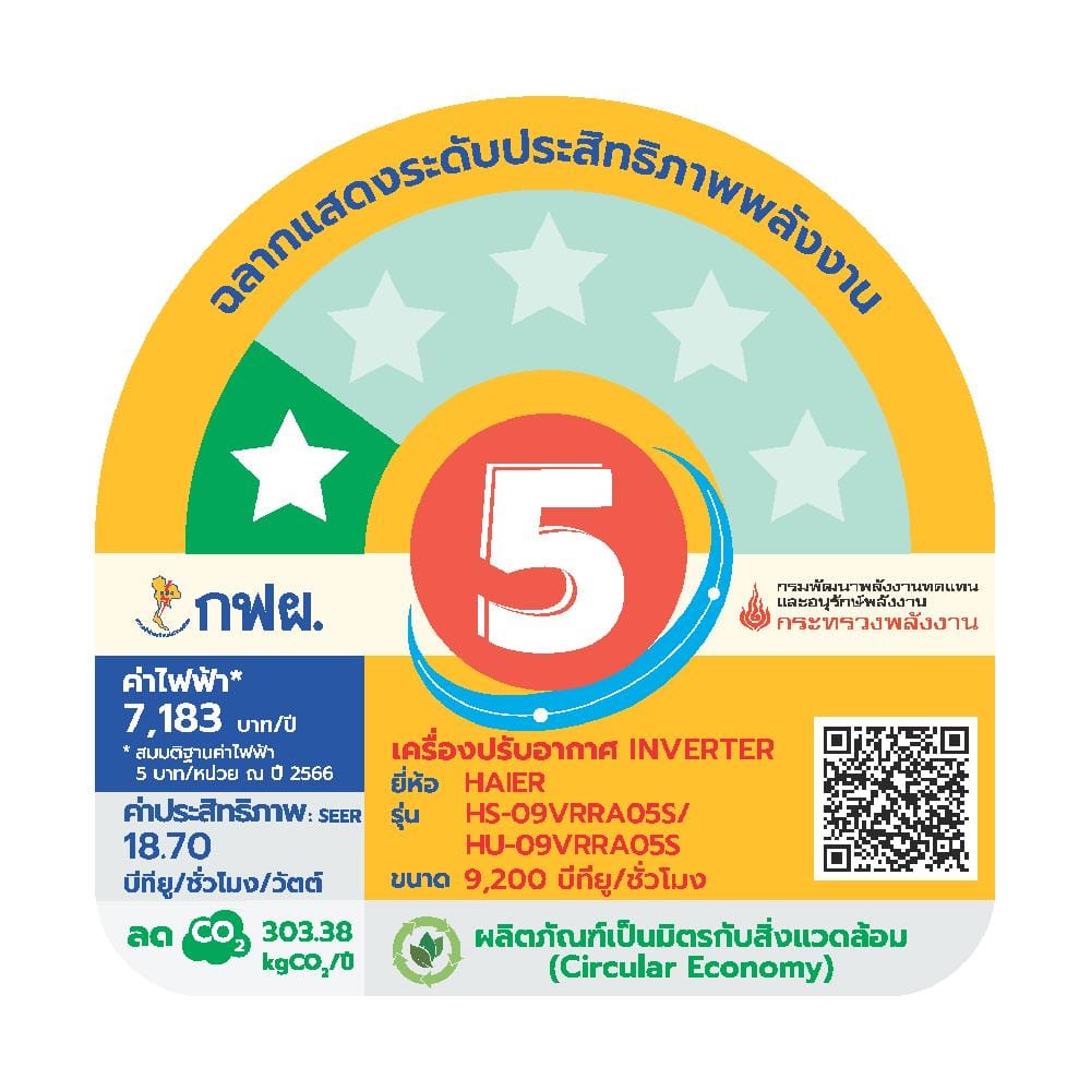 แอร์ผนัง HAIER HSU-09VRRA05SBF 9200 บีทียู อินเวอร์เตอร์