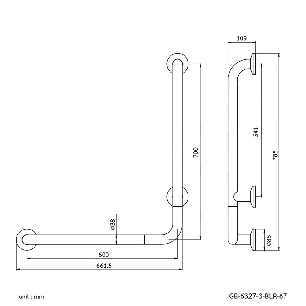ราวมือจับ ตัว L WS GB-6327-3-BLR-67
