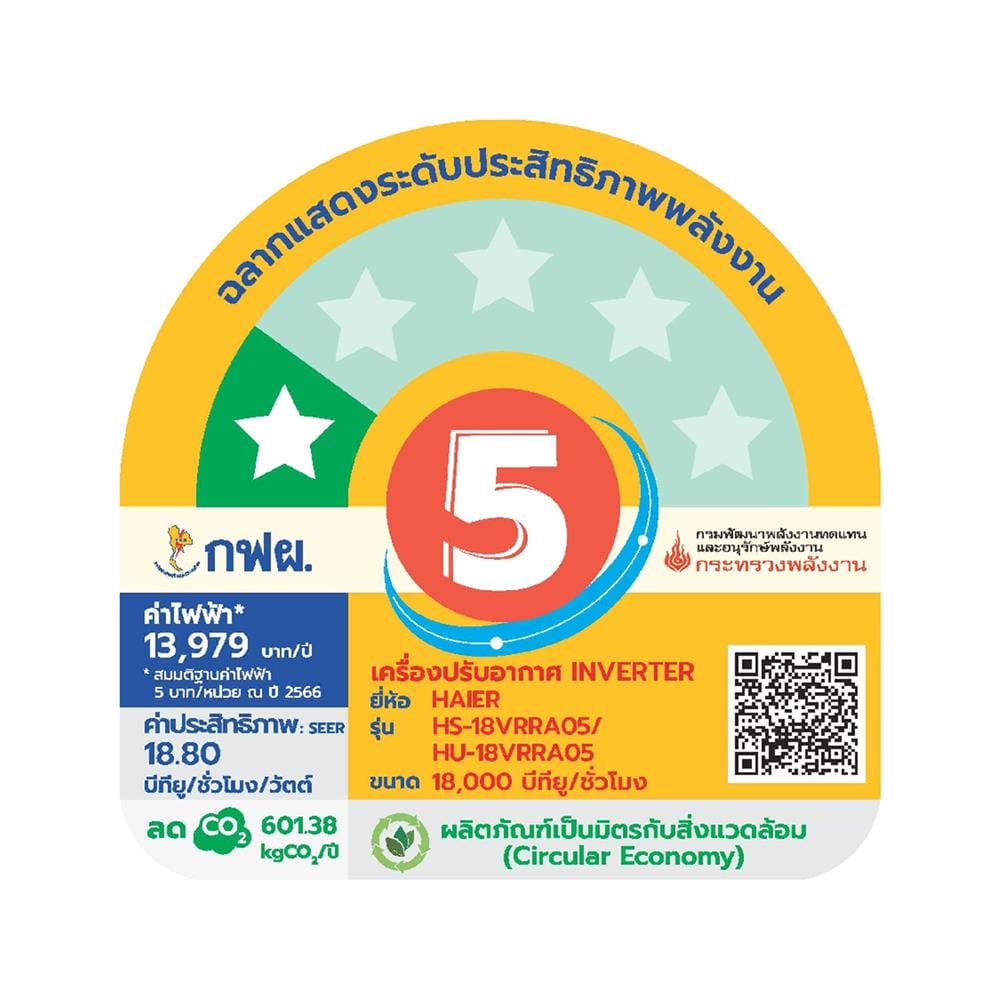แอร์ผนัง HAIER HSU-18VRRA05BF 18000 บีทียู อินเวอร์เตอร์