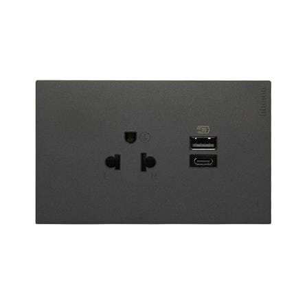 ชุดเต้ารับเดี่ยว 3 ขา พร้อม USB TYPE A + TYPE C BTICINO NEXY SQG4126AC สีดำ_0