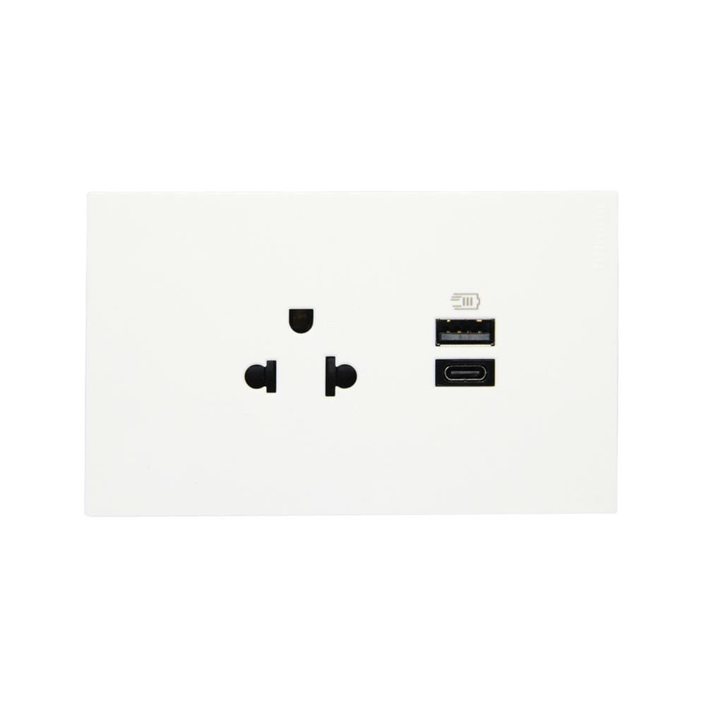 ชุดเต้ารับเดี่ยว 3 ขา พร้อม USB TYPE A + TYPE C BTICINO NEXY SQW4126AC สีขาว